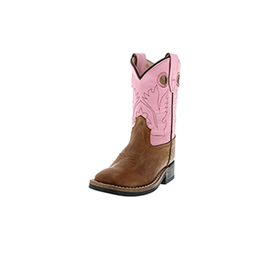 Broad Square Toe Boots - Tan/Pink - Jama Old West Style # BSC1839